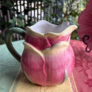 Maxcera Spring Collection Hand-Painted Floral Ceramic Pitcher in Pink and Green